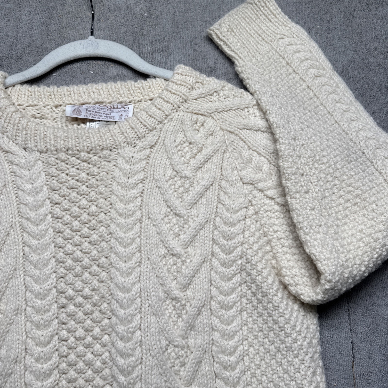 Inverallan Hand Knit Scotland Ivory Wool Cable Knit Fisherman Sweater Medium